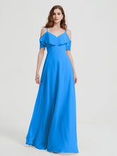 Spaghetti Bretelles Col En V Mousseline Robes Longues Bleu Océan