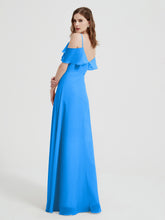 Spaghetti Bretelles Col En V Mousseline Robes Longues Bleu Océan