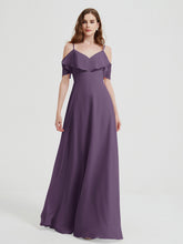 Spaghetti Bretelles Col En V Mousseline Robes Longues Plum