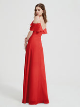 Spaghetti Bretelles Col En V Mousseline Robes Longues Rouge