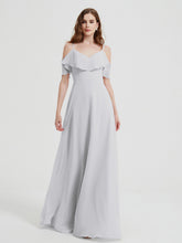 Spaghetti Bretelles Col En V Mousseline Robes Longues Argent