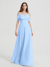 Spaghetti Bretelles Col En V Mousseline Robes Longues Bleu Ciel