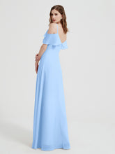 Spaghetti Bretelles Col En V Mousseline Robes Longues Bleu Ciel