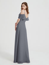 Spaghetti Bretelles Col En V Mousseline Robes Longues Gris Acier