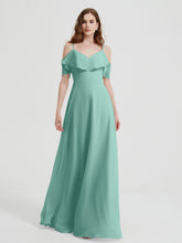 Spaghetti Bretelles Col En V Mousseline Robes Longues Turquoise