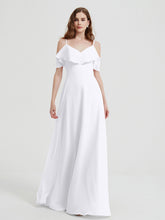 Spaghetti Bretelles Col En V Mousseline Robes Longues Blanc
