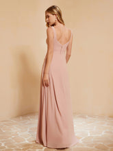 Robe de Demoiselle d'Honneur Sans Manches avec Volants Rose Poudré