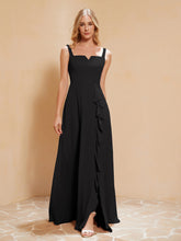 Robe de Demoiselle d'Honneur Sans Manches avec Volants Noir
