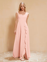Robe de Demoiselle d'Honneur Sans Manches avec Volants Corail