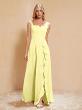 Robe de Demoiselle d'Honneur Sans Manches avec Volants Jonquille