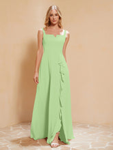 Robe de Demoiselle d'Honneur Sans Manches avec Volants Sauge