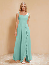 Robe de Demoiselle d'Honneur Sans Manches avec Volants Turquoise