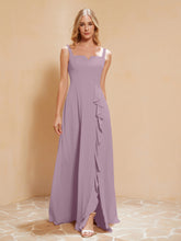 Robe de Demoiselle d'Honneur Sans Manches avec Volants Vintage Mauve