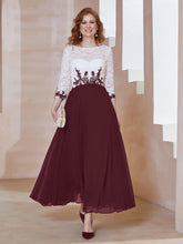 Robe en Mousseline avec Longueur de Mollet à Col Appliqué Cabernet