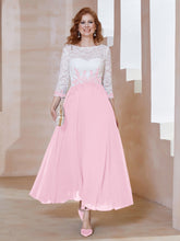 Robe en Mousseline avec Longueur de Mollet à Col Appliqué Rose Bonbon