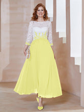 Robe en Mousseline avec Longueur de Mollet à Col Appliqué Jonquille