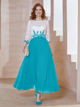Robe en Mousseline avec Longueur de Mollet à Col Appliqué Jade