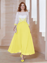 Robe en Mousseline avec Longueur de Mollet à Col Appliqué Citron