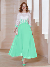 Robe en Mousseline avec Longueur de Mollet à Col Appliqué Turquoise