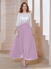 Robe en Mousseline avec Longueur de Mollet à Col Appliqué Glycine