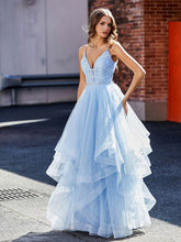 Robe de Soirée Princesse Asymétrique en Tulle à Col en V Lilas