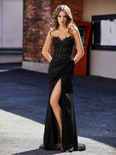 Robe de Soirée Plissé en Satin à Col en Cœur avec Traîne Balayage Noir