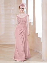 Robe en Mousseline Dentelle à Col Illusion Scoop Rose Poudré