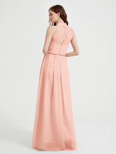 Col Haut Mousseline Robes Avec Fente Et Ceinture Nœud Corail