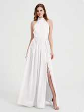 Col Haut Mousseline Robes Avec Fente Et Ceinture Nœud Ivoire