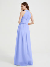Col Haut Mousseline Robes Avec Fente Et Ceinture Nœud Lavande
