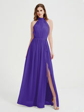 Col Haut Mousseline Robes Avec Fente Et Ceinture Nœud Régence
