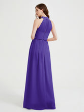 Col Haut Mousseline Robes Avec Fente Et Ceinture Nœud Régence