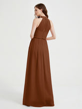 Col Haut Mousseline Robes Avec Fente Et Ceinture Nœud terracotta