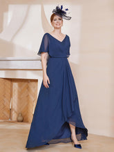 Robe Plissée en Mousseline à Col en V avec Manches Flottantes Bleu Marine