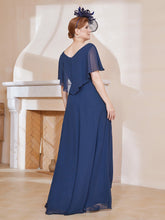 Robe Plissée en Mousseline à Col en V avec Manches Flottantes Bleu Marine