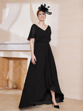 Robe Plissée en Mousseline à Col en V avec Manches Flottantes Noir
