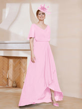 Robe Plissée en Mousseline à Col en V avec Manches Flottantes Rose Bonbon