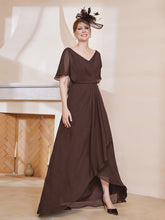 Robe Plissée en Mousseline à Col en V avec Manches Flottantes Chocolat