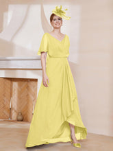 Robe Plissée en Mousseline à Col en V avec Manches Flottantes Jonquille