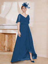 Robe Plissée en Mousseline à Col en V avec Manches Flottantes Bleu Encre
