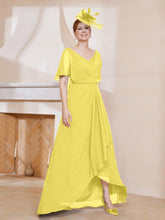 Robe Plissée en Mousseline à Col en V avec Manches Flottantes Citron
