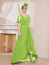 Robe Plissée en Mousseline à Col en V avec Manches Flottantes Vert Citron