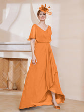 Robe Plissée en Mousseline à Col en V avec Manches Flottantes Orange