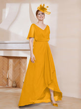 Robe Plissée en Mousseline à Col en V avec Manches Flottantes Mandarine