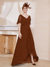 Robe Plissée en Mousseline à Col en V avec Manches Flottantes Terracotta
