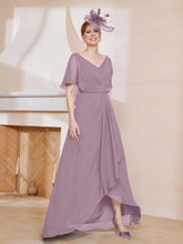 Robe Plissée en Mousseline à Col en V avec Manches Flottantes Vintage Mauve