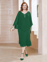 Robe Fourreau en Mousseline à Col en V Longueur de Mollet Vert Foncé