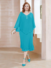 Robe Fourreau en Mousseline à Col en V Longueur de Mollet Jade