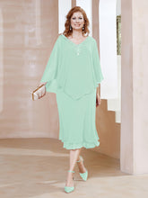 Robe Fourreau en Mousseline à Col en V Longueur de Mollet Vert Menthe