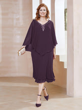 Robe Fourreau en Mousseline à Col en V Longueur de Mollet Plum